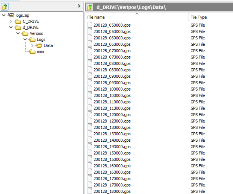 The .gps file can be found under  \logs\d_DRIVE\Veripos\Logs\Data\